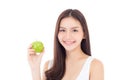 Beautiful young asian woman smile and holding green apple fruit Royalty Free Stock Photo