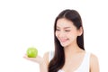 Beautiful young asian woman smile and holding green apple fruit Royalty Free Stock Photo