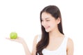 Beautiful young asian woman smile and holding green apple fruit Royalty Free Stock Photo