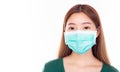 Beautiful young asian woman wear disposable face mask. Protection versus viruses and infection or protection of air pollution.