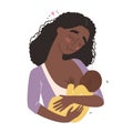 Beautiful young black african american mother breastfeeds her baby. A woman hugs a baby and feeds it with breast milk.