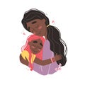 Beautiful young black african american woman and her charming little daughter. Girl hugs mom and smiles Royalty Free Stock Photo