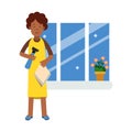 Beautiful young black woman washing window with cloth and cleaner sprayer, home cleaning and homework Illustration