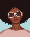 Beautiful young black woman with white sunglasses wearing sweater