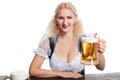 Beautiful young blond girl drinks out of oktoberfest beer stein Royalty Free Stock Photo