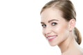 Beautiful young blond smiling woman with clean skin, natural make-up and perfect white teeth Royalty Free Stock Photo