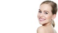 Beautiful young blond smiling woman with clean skin, natural make-up and perfect white teeth Royalty Free Stock Photo