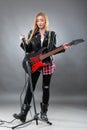 Beautiful young,blond woman with a electric guitar Royalty Free Stock Photo