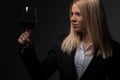 Women somelier tasting wine, drinking wine, holding glass Royalty Free Stock Photo