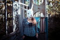 Beautiful young blonde rabbit mask woman Royalty Free Stock Photo