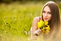 Beautiful young blonde woman on the meadow Royalty Free Stock Photo