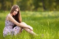 Beautiful young blonde woman on the meadow Royalty Free Stock Photo