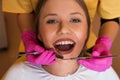 Beautiful young blonde women at dentist Royalty Free Stock Photo