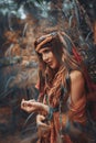 Beautiful young boho gypsy style woman outdoors portrait