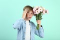 Young boy with eustoma flowers Royalty Free Stock Photo