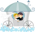 Beautiful young bride and groom couple in Carriage on wedding day cartoon in a flat style design Royalty Free Stock Photo