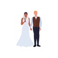 Beautiful young bride and groom, love couple holding hands on wedding day.Bridal ceremony. Vector illustration Royalty Free Stock Photo