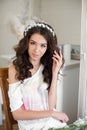 Beautiful young bride wedding makeup and hairstyle Royalty Free Stock Photo