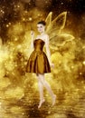 Beautiful young brunette woman as golden fairy