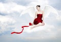 Beautiful young brunette woman as love angel Royalty Free Stock Photo