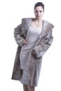 Woman wearing dress and long fur coat Royalty Free Stock Photo