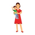 Beautiful young brunette woman holding son in her arms, care and upbringing of the child Illustration Royalty Free Stock Photo