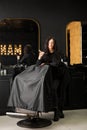 Beautiful young brutal woman male master hairdresser