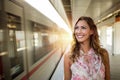 Beautiful young business woman at the subway station Royalty Free Stock Photo