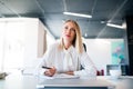 Businesswoman at the desk with notebook in her office. Royalty Free Stock Photo