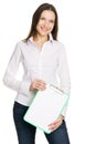 Beautiful young businesswoman with a worksheet