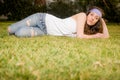 Beautiful young caucasian girl at the park Royalty Free Stock Photo