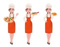 Beautiful young chef woman, set of three poses