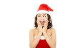 Beautiful young christmas woman making a funny expression Royalty Free Stock Photo