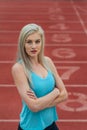 A Young Athletic College Athlete Prepares For A Track Meet At A University Royalty Free Stock Photo