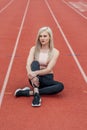 A Young Athletic College Athlete Prepares For A Track Meet At A University Royalty Free Stock Photo