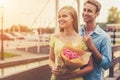 Beautiful Young Couple on Date Looking Away Royalty Free Stock Photo