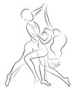 Beautiful young couple. The girl and the guy are dancing. Creative art. Graphic image. Vector illustration Royalty Free Stock Photo