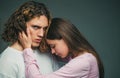 A beautiful young couple hugging and holding each other in the studio. We are better when we together. Love concept Royalty Free Stock Photo