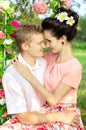 Beautiful young couple hugging in nature Royalty Free Stock Photo