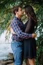 Beautiful young couple hugging in nature Royalty Free Stock Photo