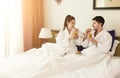 Beautiful young couple relaxing in hotel Royalty Free Stock Photo