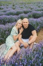 Beautiful young couple sitting in a field of lavender and dream. Lavender dreams Royalty Free Stock Photo