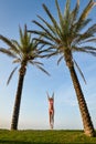 Beautiful young exciting woman in bikini jump Royalty Free Stock Photo