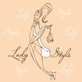 Beautiful young fashion girl. Stylish woman in trendy clothes. Lady-style. The girl with the purse. Vector illustration.