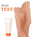 Beautiful young feet with body cream.