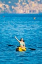 Best kanu kayak trip ever, happy young woman Royalty Free Stock Photo