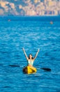 Best kanu kayak trip ever, happy young woman Royalty Free Stock Photo