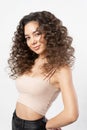A beautiful young female model with curly long dark hair.2 Royalty Free Stock Photo