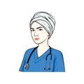 Beautiful Young Female Nurse Wearing Turban with Stethoscope Illustration, Vector Design