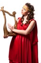 Beautiful young female wearing red dress antique style isolated Royalty Free Stock Photo